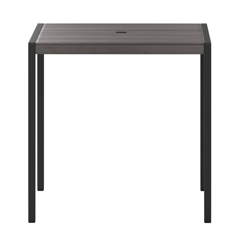 Steel All-Weather Patio Dining Table with Gray Wash Faux Teak Slat Top-Seats 4