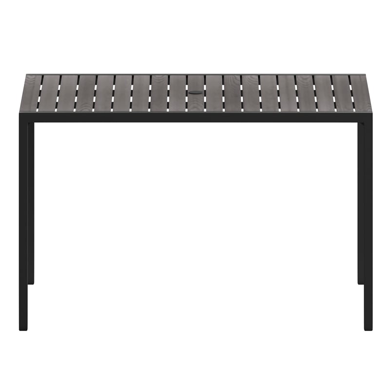 Steel All-Weather Patio Dining Table with Gray Wash Faux Teak Slat Top-Seats 4