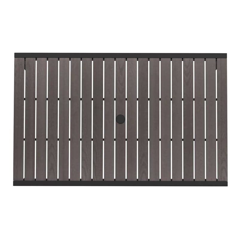Steel All-Weather Patio Dining Table with Gray Wash Faux Teak Slat Top-Seats 4