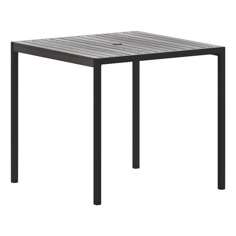 Steel All-Weather Patio Dining Table with Gray Wash Faux Teak Slat Top-Seats 4