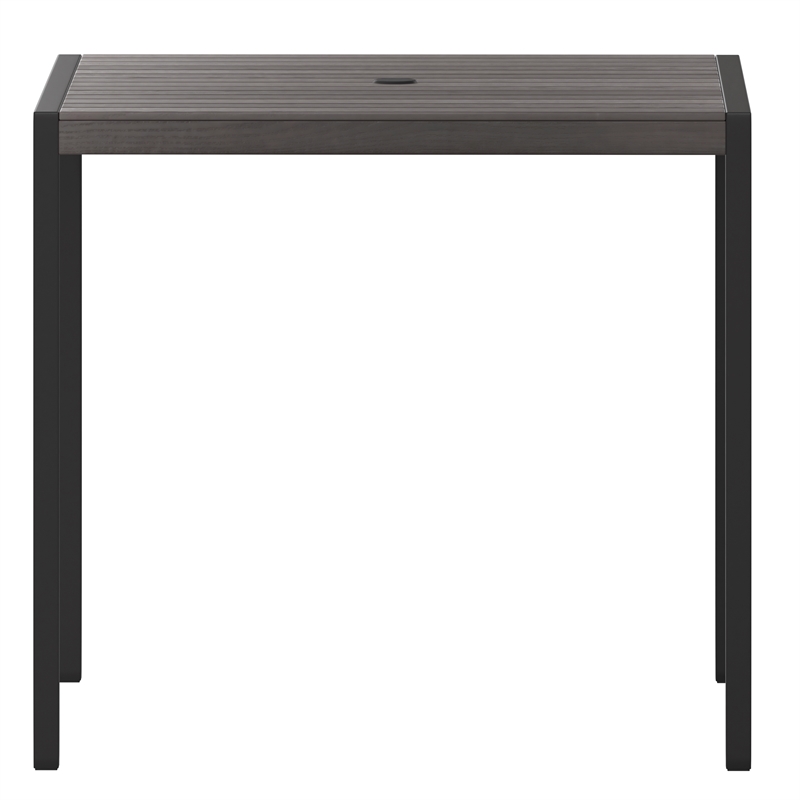Steel All-Weather Patio Dining Table with Gray Wash Faux Teak Slat Top-Seats 4