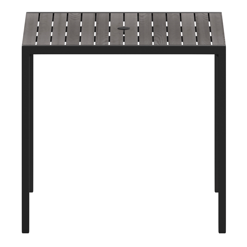 Steel All-Weather Patio Dining Table with Gray Wash Faux Teak Slat Top-Seats 4