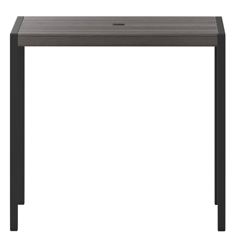 Steel All-Weather Patio Dining Table with Gray Wash Faux Teak Slat Top-Seats 4