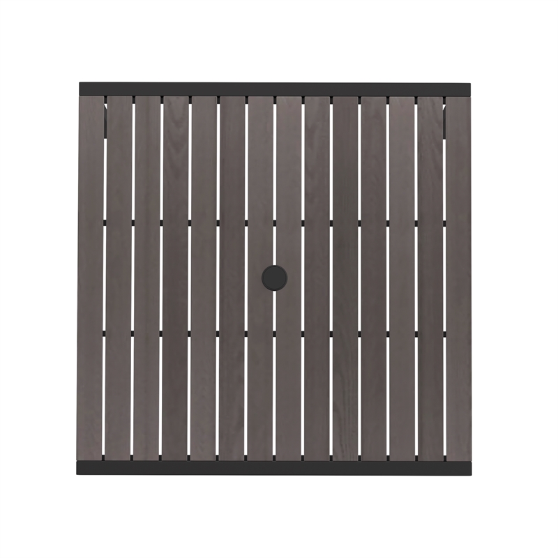 Steel All-Weather Patio Dining Table with Gray Wash Faux Teak Slat Top-Seats 4