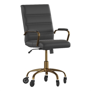 Executive Chair with Gold Frame & Arms on Skate Wheels - Black LeatherSoft