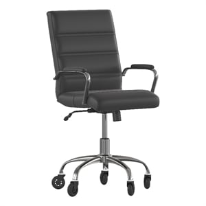Executive Chair with Chrome Frame & Arms on Skate Wheels - Black LeatherSoft