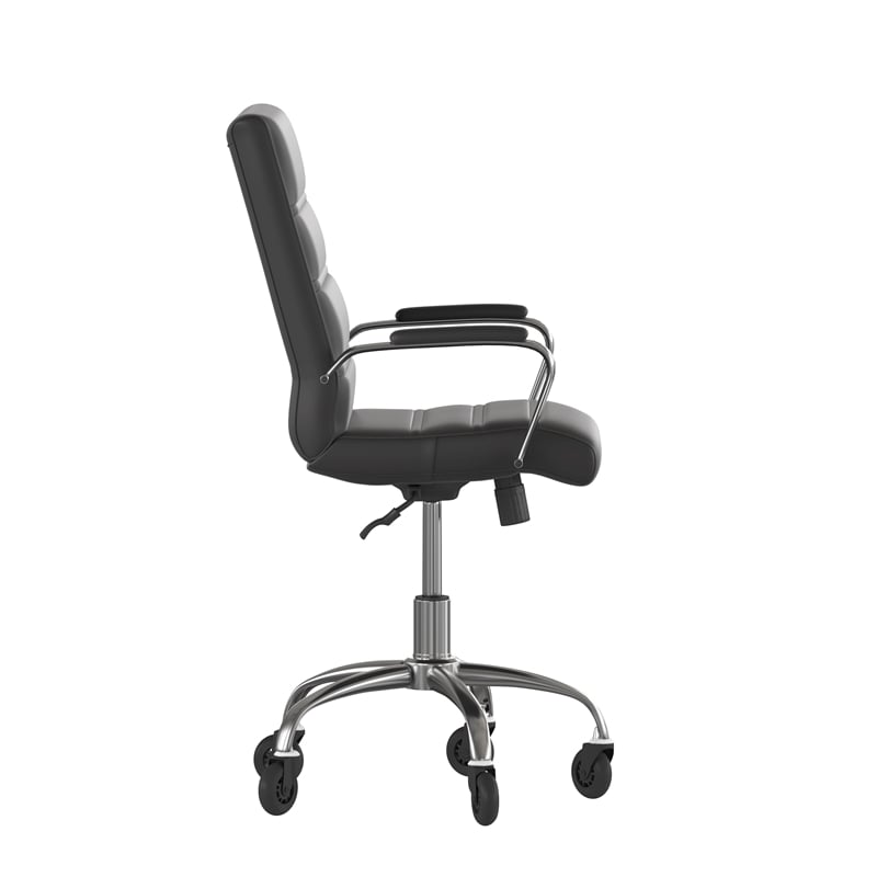 Executive Chair with Chrome Frame & Arms on Skate Wheels - Black LeatherSoft