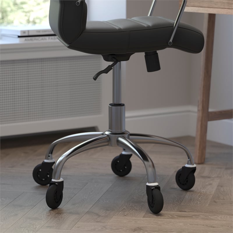 Executive Chair with Chrome Frame & Arms on Skate Wheels - Black LeatherSoft
