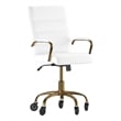 Executive Chair with Gold Frame & Arms on Skate Wheels - White LeatherSoft