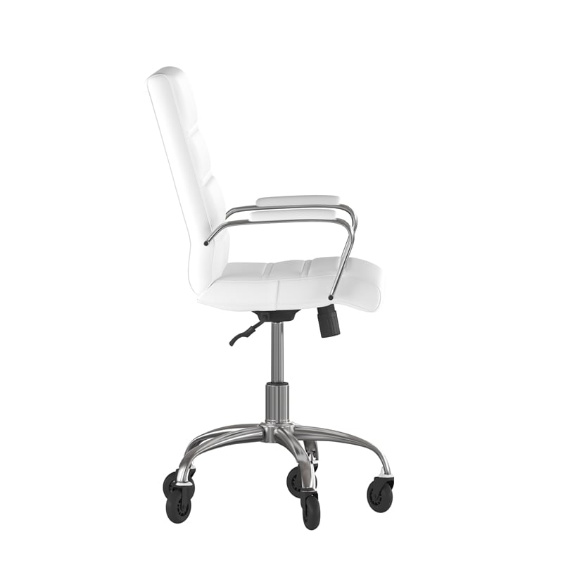 Executive Chair with Chrome Frame & Arms on Skate Wheels - White LeatherSoft