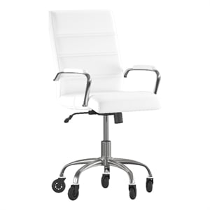 Executive Chair with Chrome Frame & Arms on Skate Wheels - White LeatherSoft