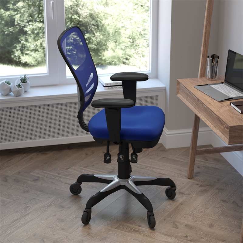 Mid-Back Ergonomic Multifunction Mesh Chair with Polyurethane Wheels-Blue