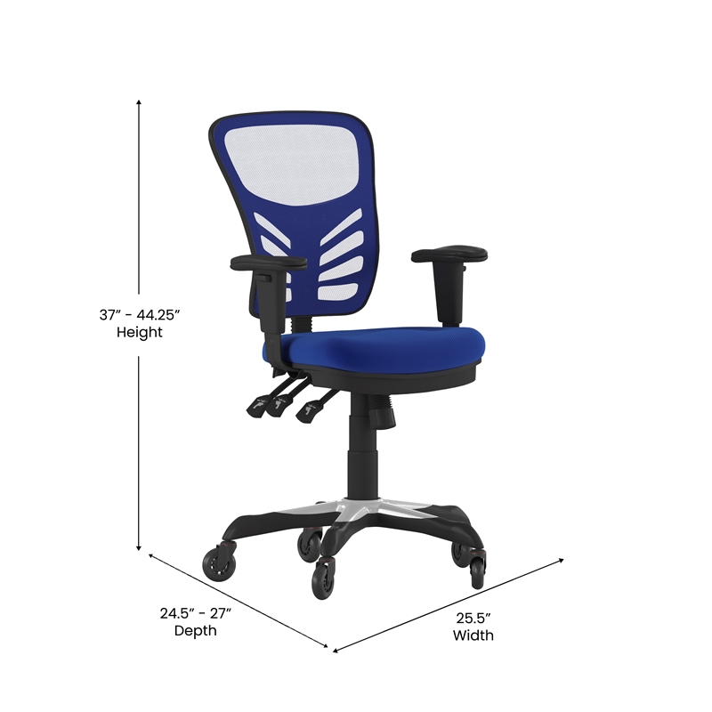 Mid-Back Ergonomic Multifunction Mesh Chair with Polyurethane Wheels-Blue