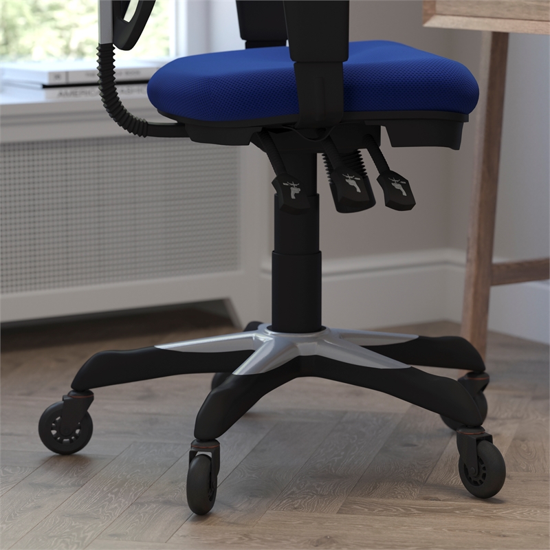Mid-Back Ergonomic Multifunction Mesh Chair with Polyurethane Wheels-Blue