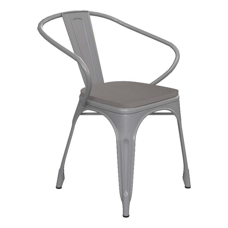 All-Weather Metal Stack Chair with Arms and Poly Resin Seat - Silver/Gray