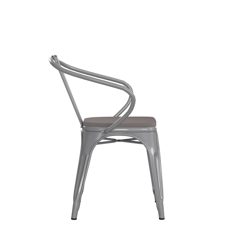 All-Weather Metal Stack Chair with Arms and Poly Resin Seat - Silver/Gray