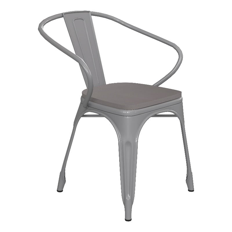 All-Weather Metal Stack Chair with Arms and Poly Resin Seat - Silver/Gray