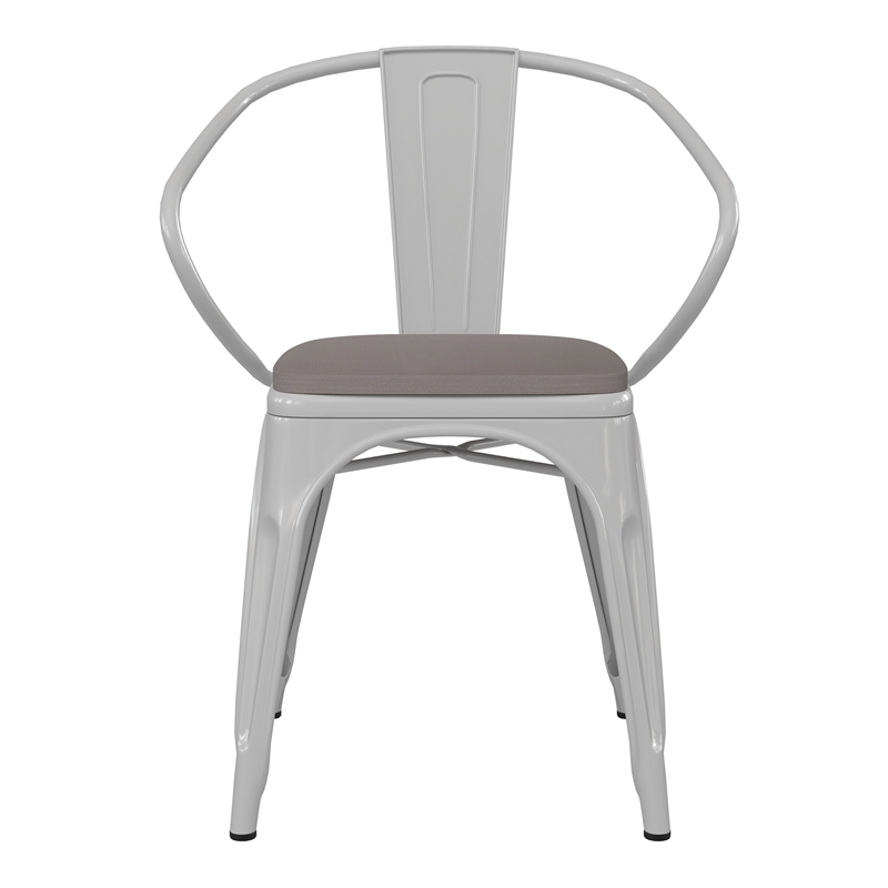 All-Weather Metal Stack Chair with Arms and Poly Resin Seat - White/Gray