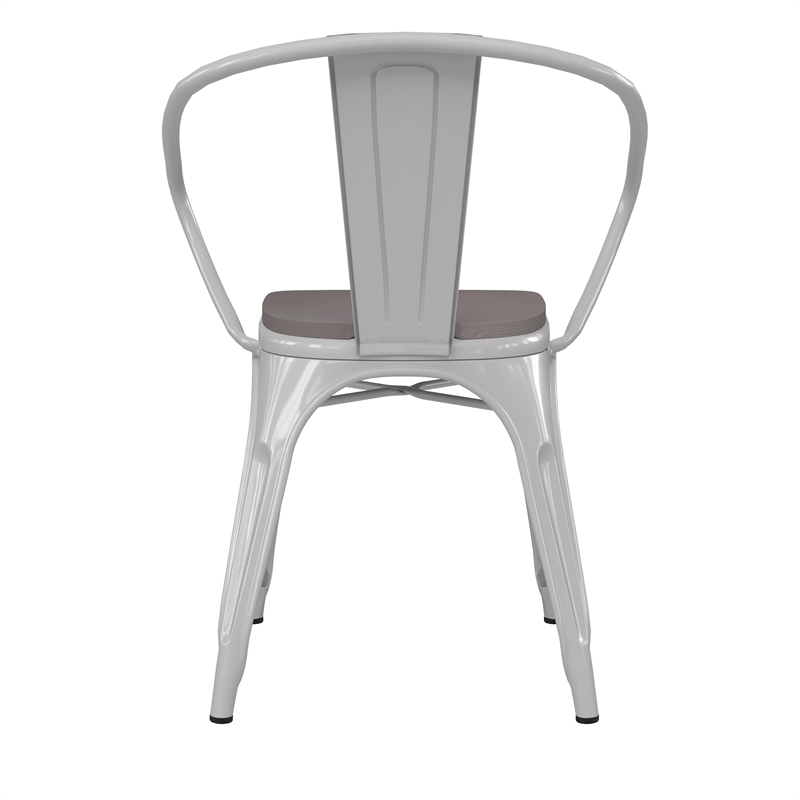 All-Weather Metal Stack Chair with Arms and Poly Resin Seat - White/Gray