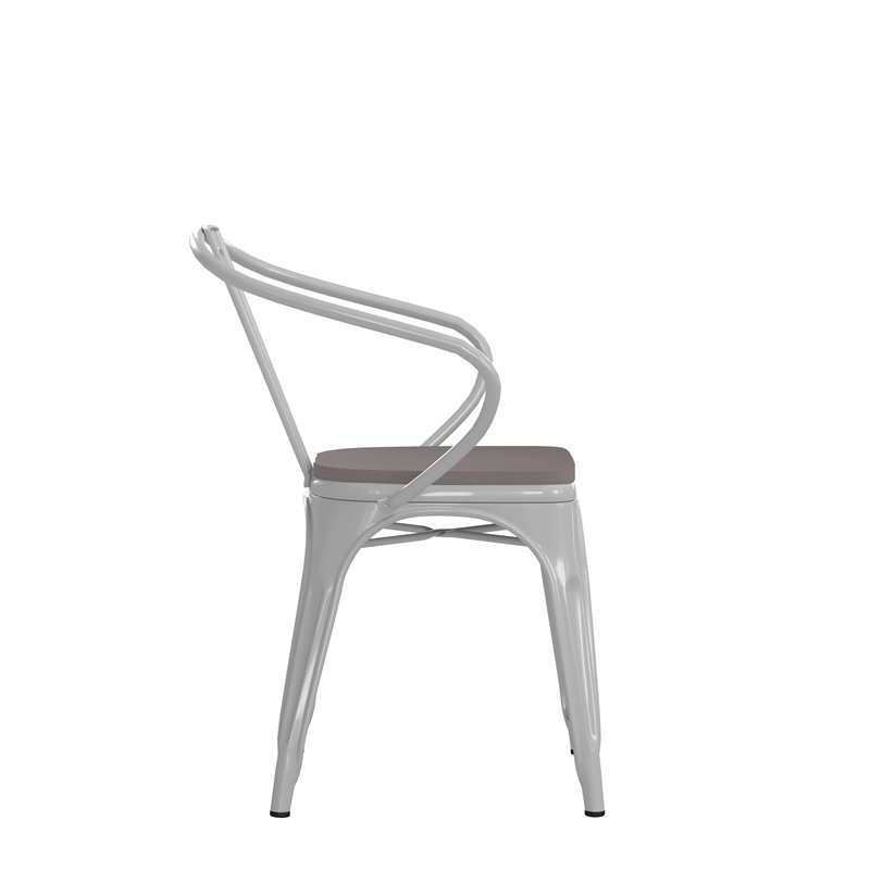 All-Weather Metal Stack Chair with Arms and Poly Resin Seat - White/Gray