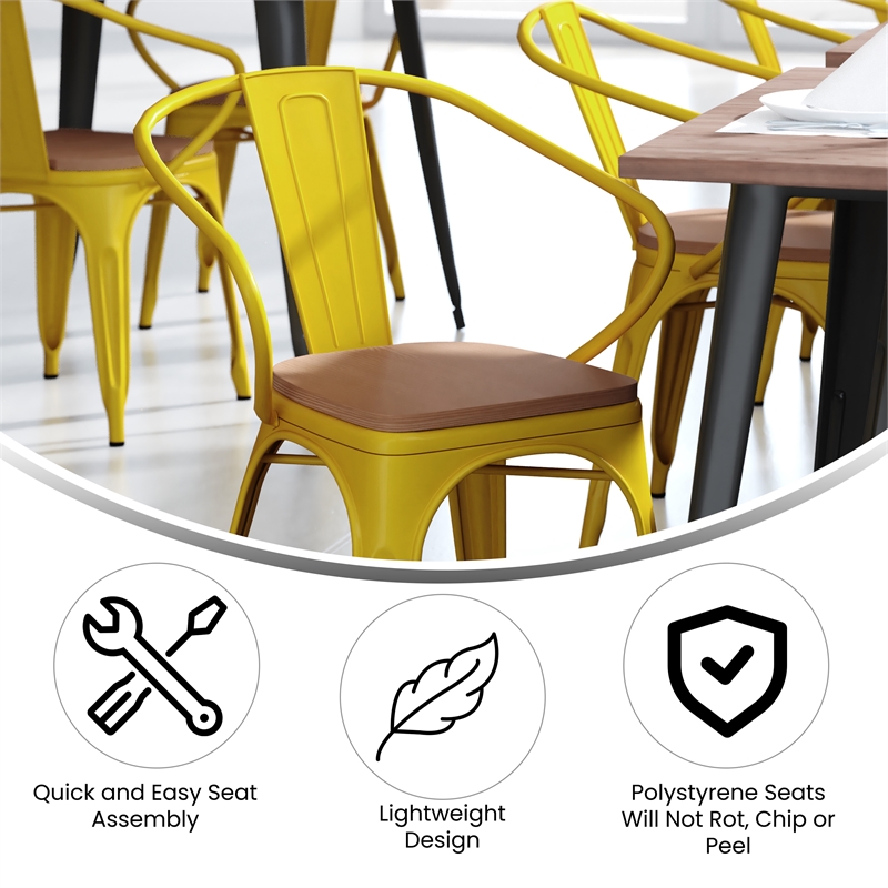 All-Weather Metal Stack Chair with Arms and Poly Resin Seat - Yellow/Teak