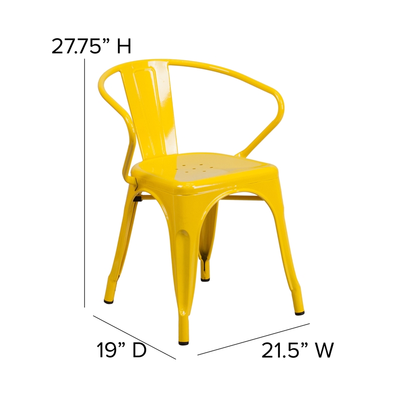 All-Weather Metal Stack Chair with Arms and Poly Resin Seat - Yellow/Teak