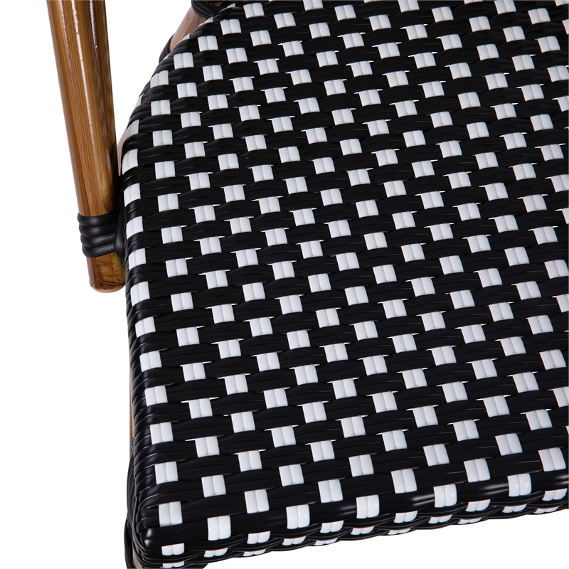 All-Weather Commercial Paris Chair with Bamboo Print Aluminum Frame-Black/White