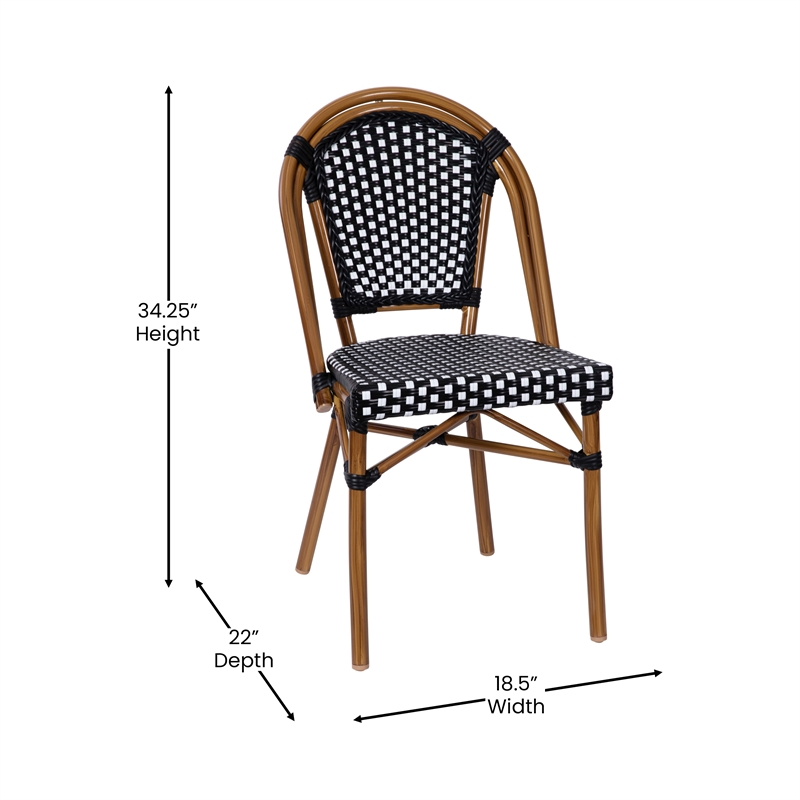 All-Weather Commercial Paris Chair with Bamboo Print Aluminum Frame-Black/White