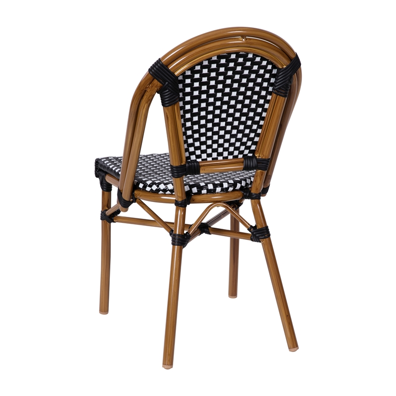 All-Weather Commercial Paris Chair with Bamboo Print Aluminum Frame-Black/White