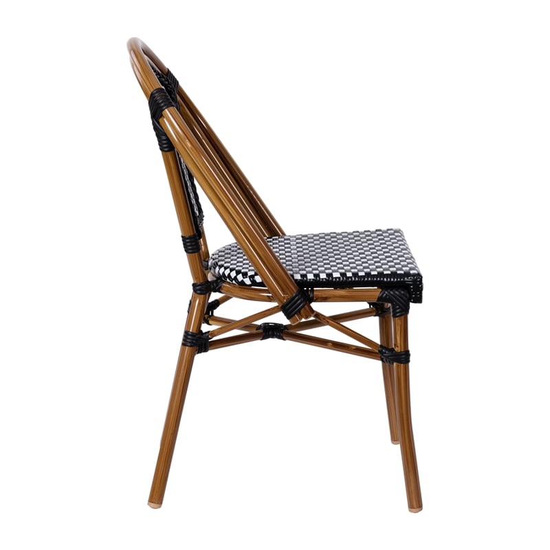 All-Weather Commercial Paris Chair with Bamboo Print Aluminum Frame-Black/White