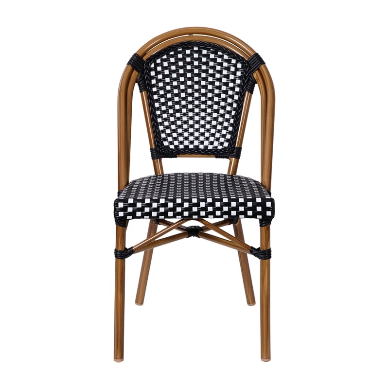 All-Weather Commercial Paris Chair with Bamboo Print Aluminum Frame-Black/White