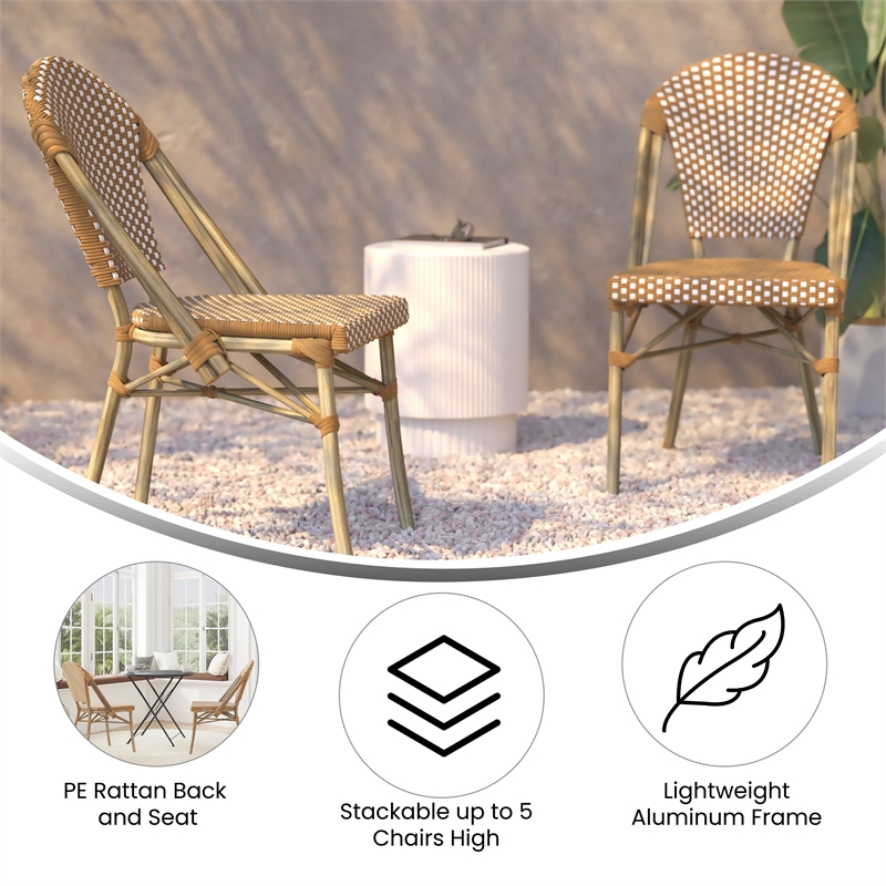 All-Weather Commercial Paris Chair - Bamboo Print Aluminum Frame-Natural/White