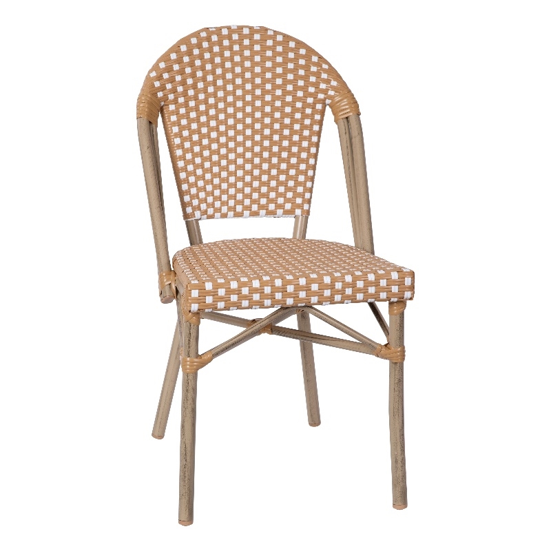 All-Weather Commercial Paris Chair - Bamboo Print Aluminum Frame-Natural/White
