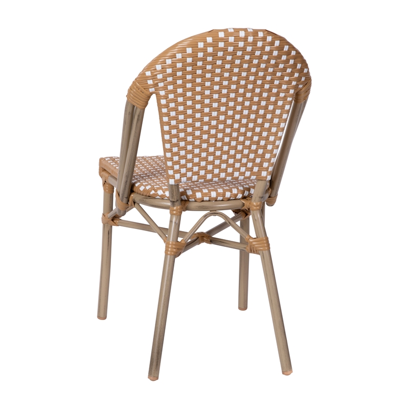 All-Weather Commercial Paris Chair - Bamboo Print Aluminum Frame-Natural/White