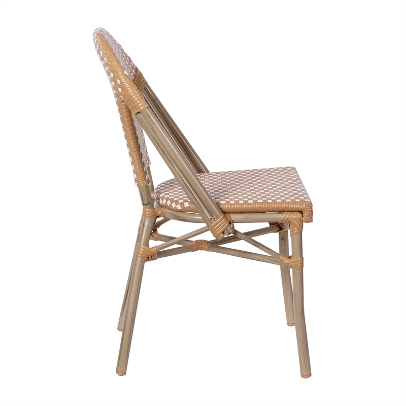All-Weather Commercial Paris Chair - Bamboo Print Aluminum Frame-Natural/White