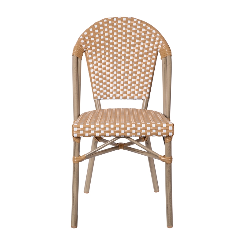 All-Weather Commercial Paris Chair - Bamboo Print Aluminum Frame-Natural/White