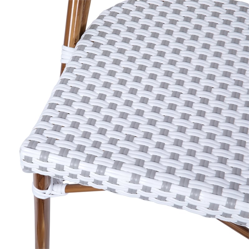 All-Weather Commercial Paris Chair with Bamboo Print Aluminum Frame-White/Gray