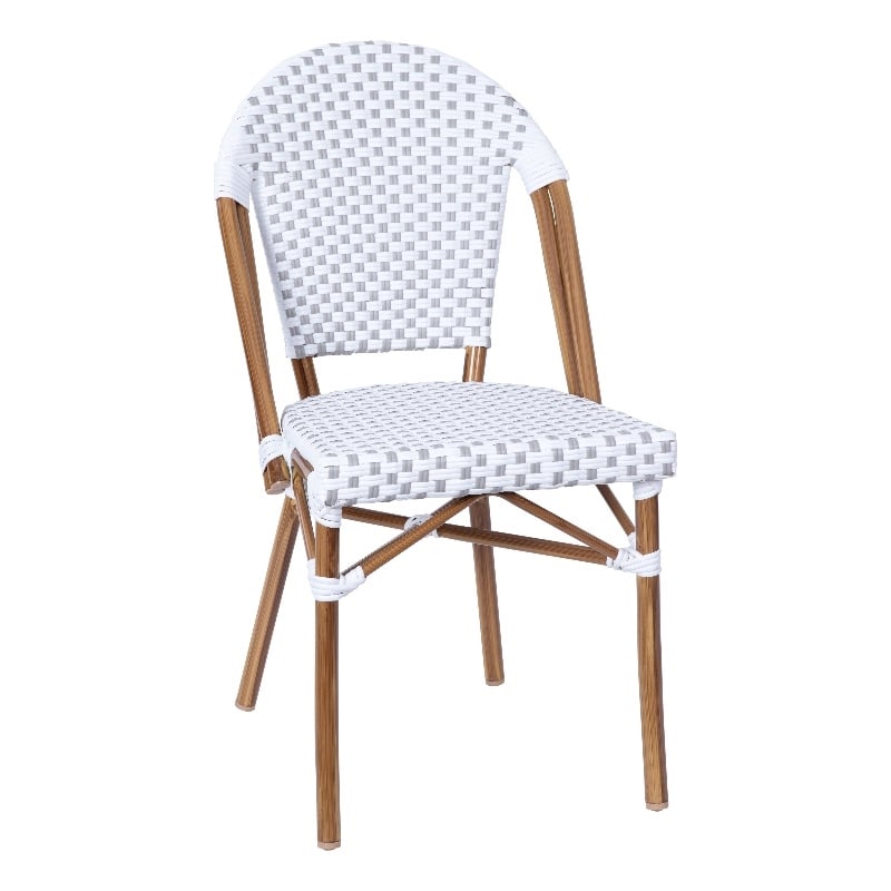 All-Weather Commercial Paris Chair with Bamboo Print Aluminum Frame-White/Gray