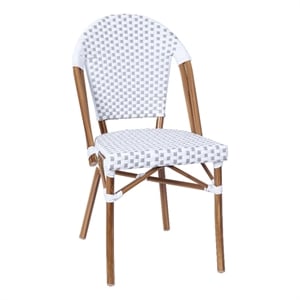 All-Weather Commercial Paris Chair with Bamboo Print Aluminum Frame-White/Gray