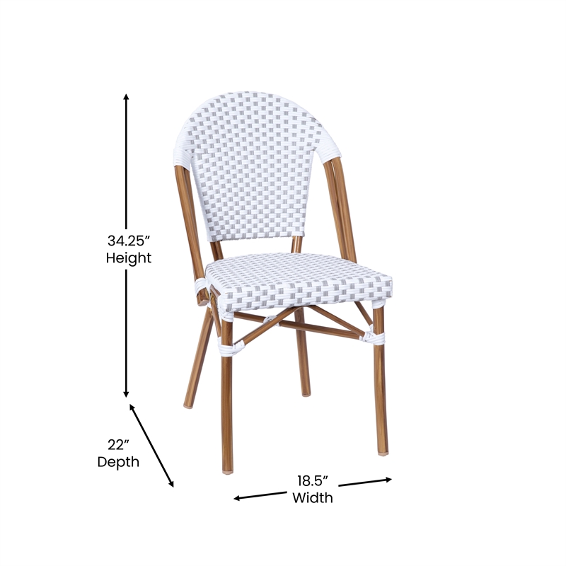 All-Weather Commercial Paris Chair with Bamboo Print Aluminum Frame-White/Gray