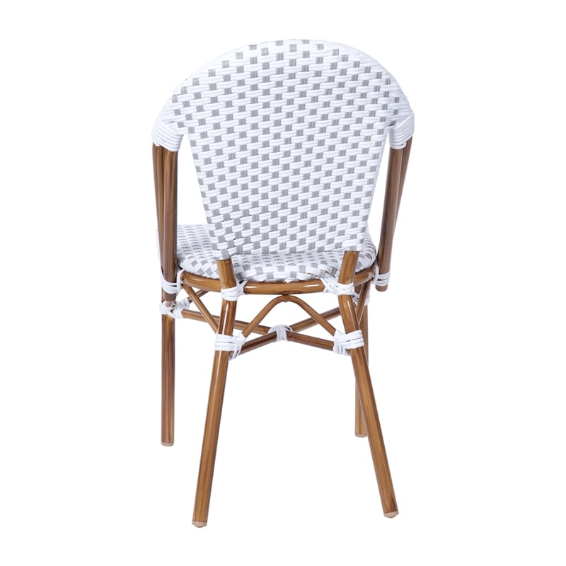 All-Weather Commercial Paris Chair with Bamboo Print Aluminum Frame-White/Gray