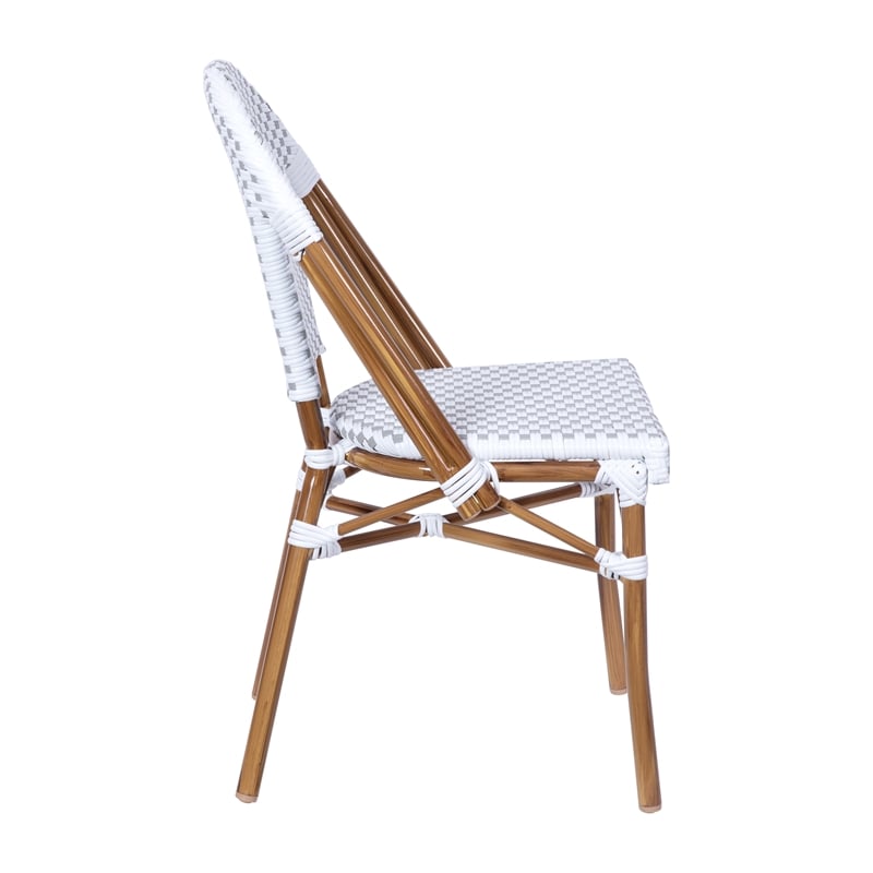 All-Weather Commercial Paris Chair with Bamboo Print Aluminum Frame-White/Gray