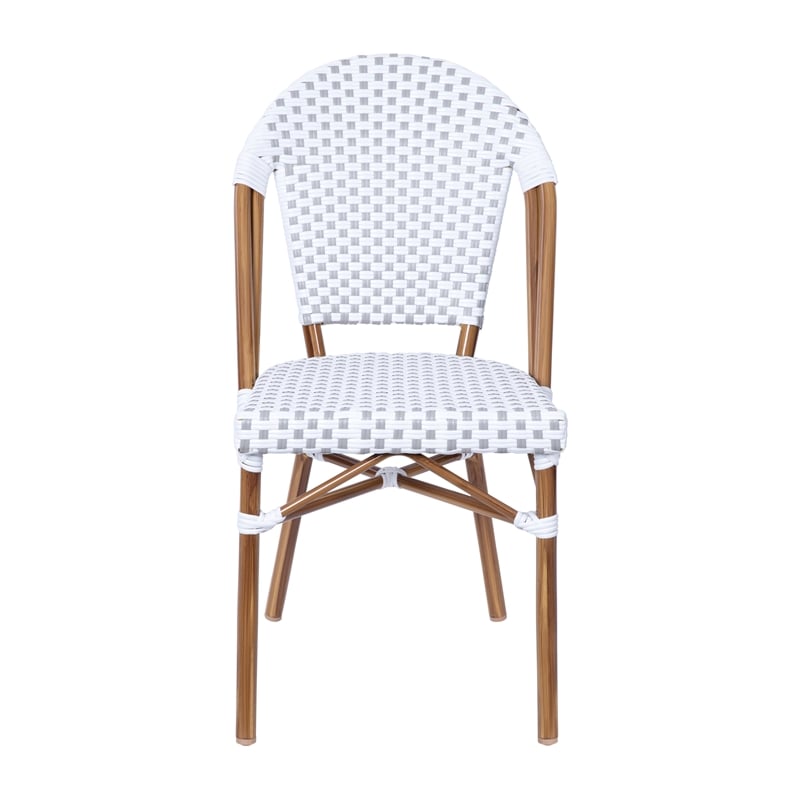 All-Weather Commercial Paris Chair with Bamboo Print Aluminum Frame-White/Gray