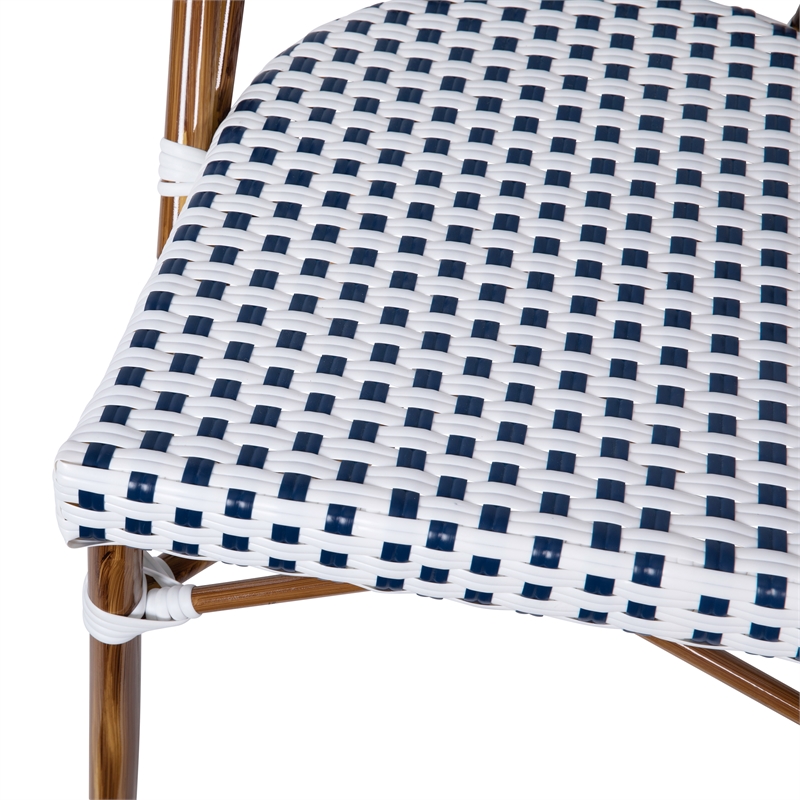 All-Weather Commercial Paris Chair with Bamboo Print Aluminum Frame-White/Navy