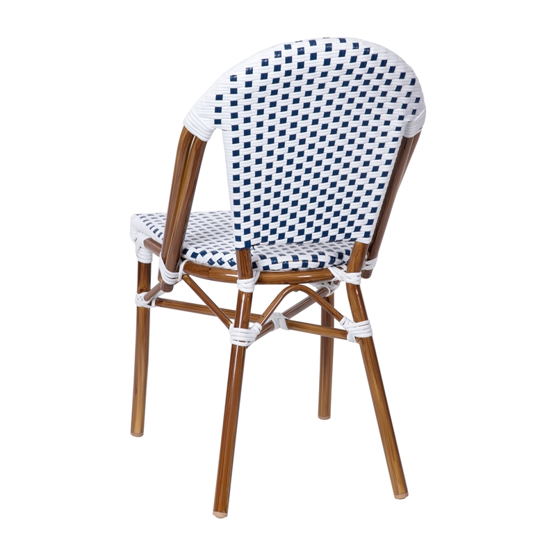 All-Weather Commercial Paris Chair with Bamboo Print Aluminum Frame-White/Navy