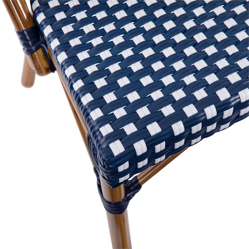 All-Weather Commercial Paris Chair with Bamboo Print Aluminum Frame-Navy/White