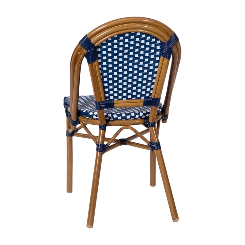 All-Weather Commercial Paris Chair with Bamboo Print Aluminum Frame-Navy/White