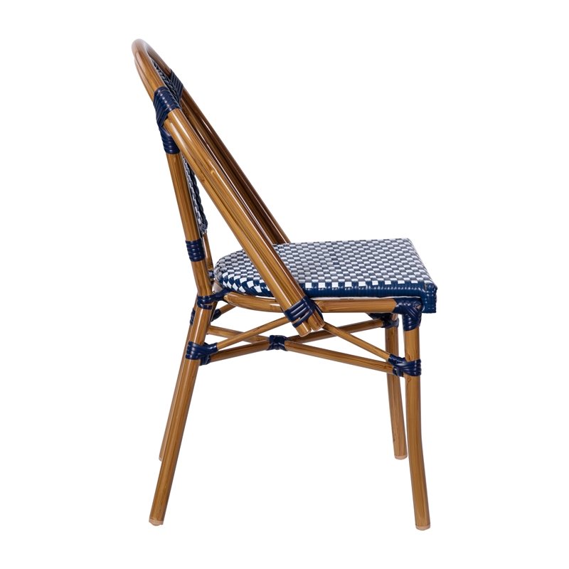 All-Weather Commercial Paris Chair with Bamboo Print Aluminum Frame-Navy/White
