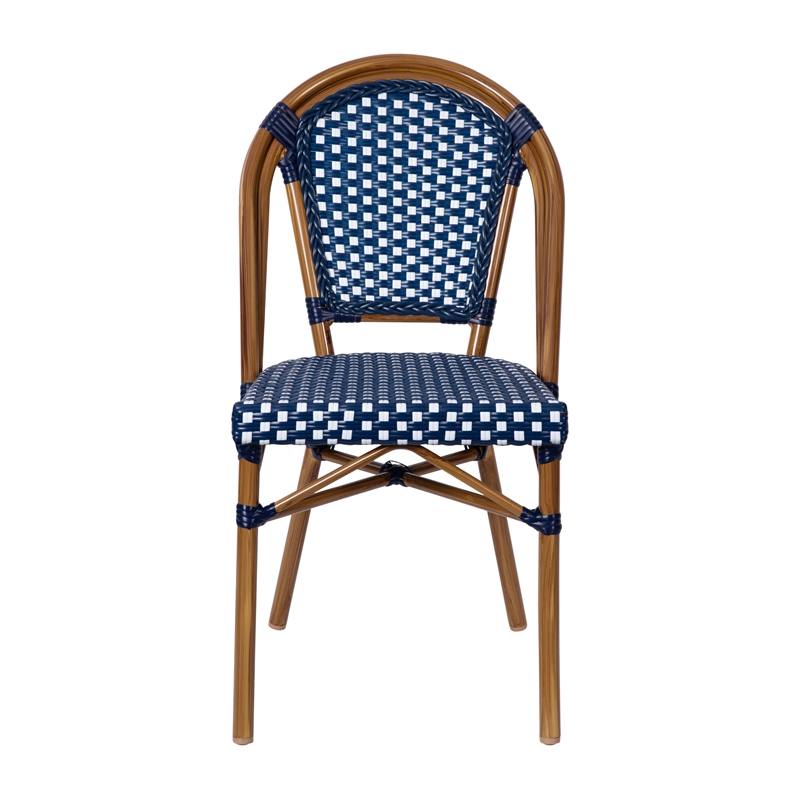 All-Weather Commercial Paris Chair with Bamboo Print Aluminum Frame-Navy/White
