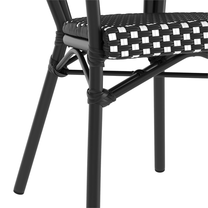 All-Weather Commercial Paris Chair with Black Metal Frame-Black/White